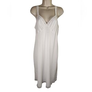 Vintage Shadowline White Nylon Chemise Slip Nightgown Lace Trim S/M Romantic Lux
